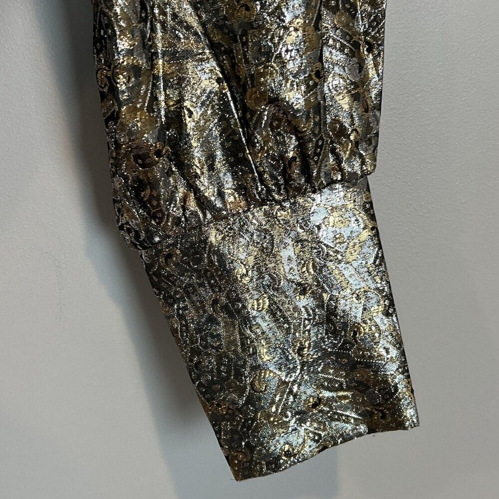 Vintage 70s Metallic Blouse by Suzette Young Californian Size 10 Silver Gold - Picture 5 of 10